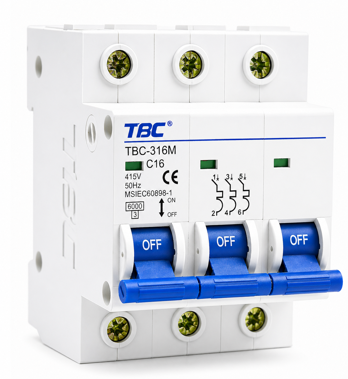 TBC-316M Miniature Circuit Breaker (MCB) 3P 16A 6kA