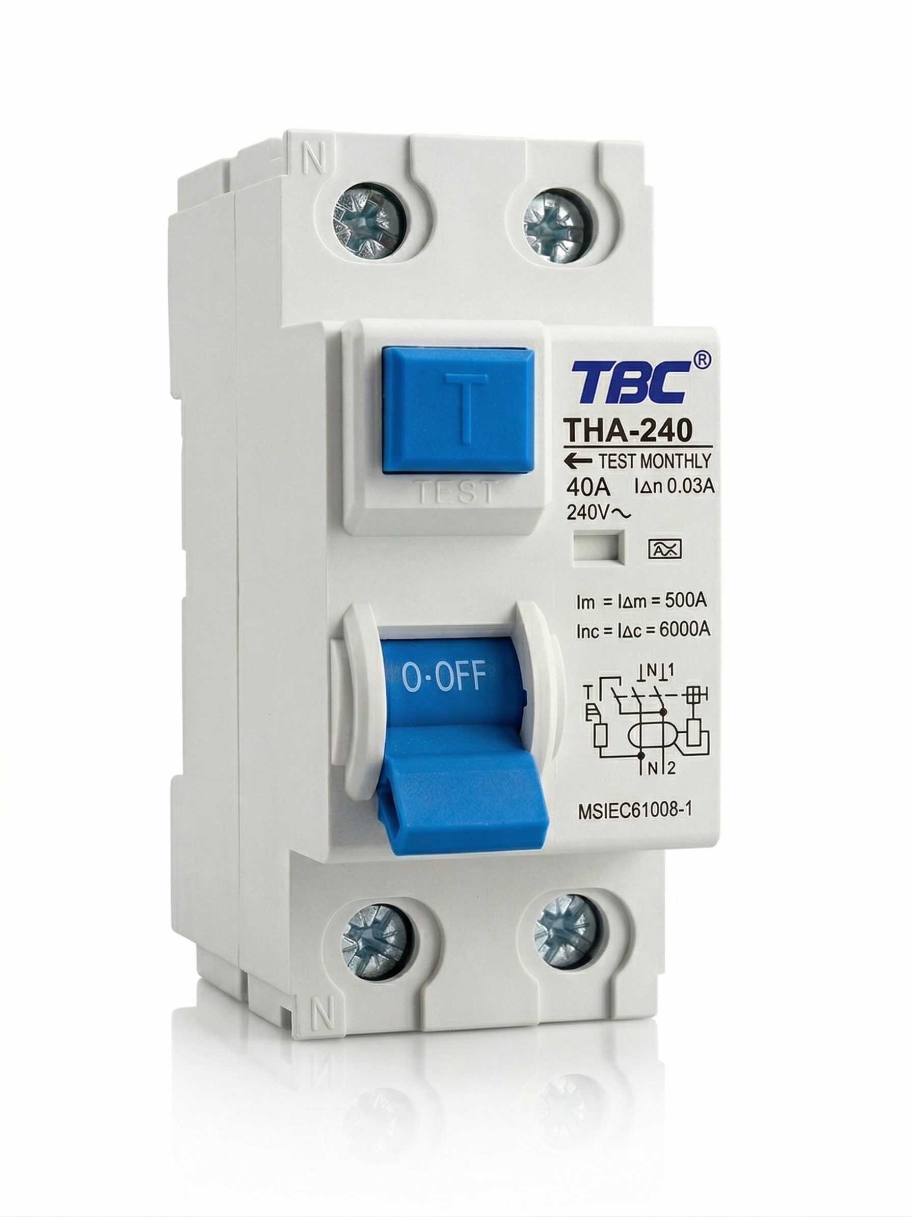 TBC THA-240 Type A Residual Current Circuit Breaker (RCCB) 2P 40A 30mA