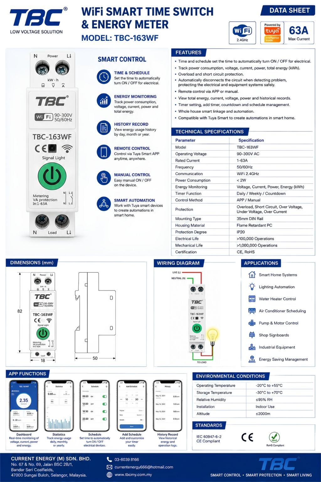 TBC WiFi Smart Time Switch & Energy Meter TBC-163WF