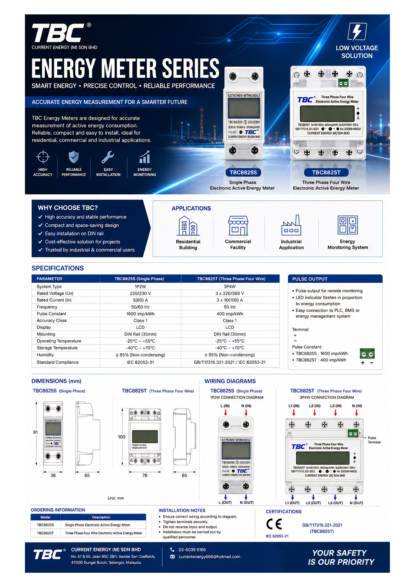 TBC Single Phase DIN Rail Energy Meter