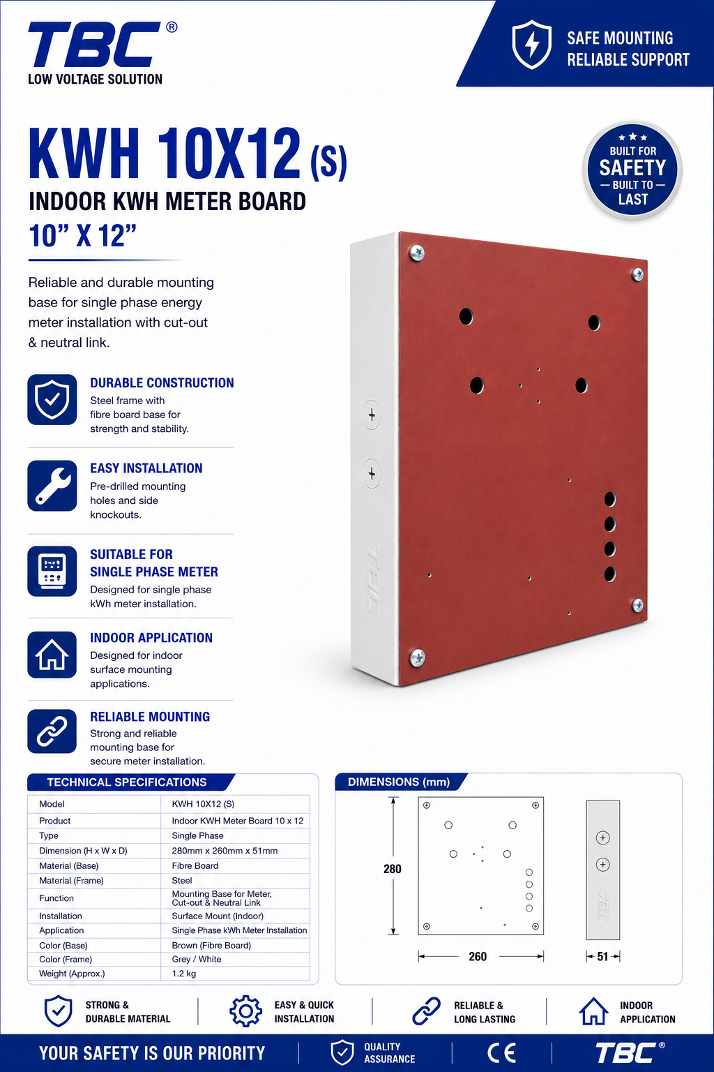 Indoor KWH Meter Board 10x12 (Single Phase)