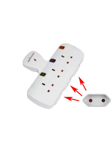 TBC EUT03S 3-Way Socket Adaptor with Surge Protection (3 × 13A + 3 × 2-Pin Round Outlets)