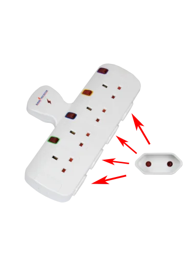 TBC EUT04S 4-Way Socket Adaptor with Surge Protection (4 × 13A + 4 × 2-Pin Round Outlets)